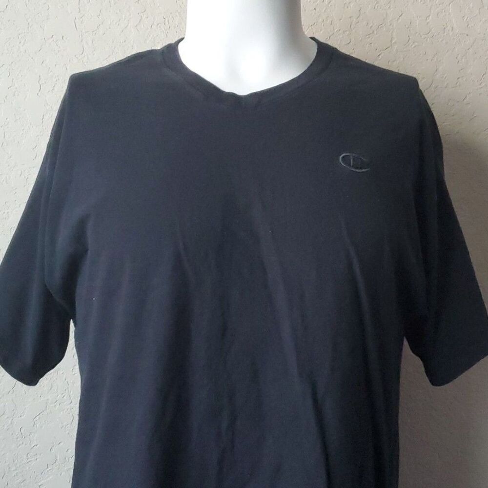 Champion Men's Classic Jersey V-Neck T-Shirt Black Size Large -Casual Undershirt - Picture 2 of 7